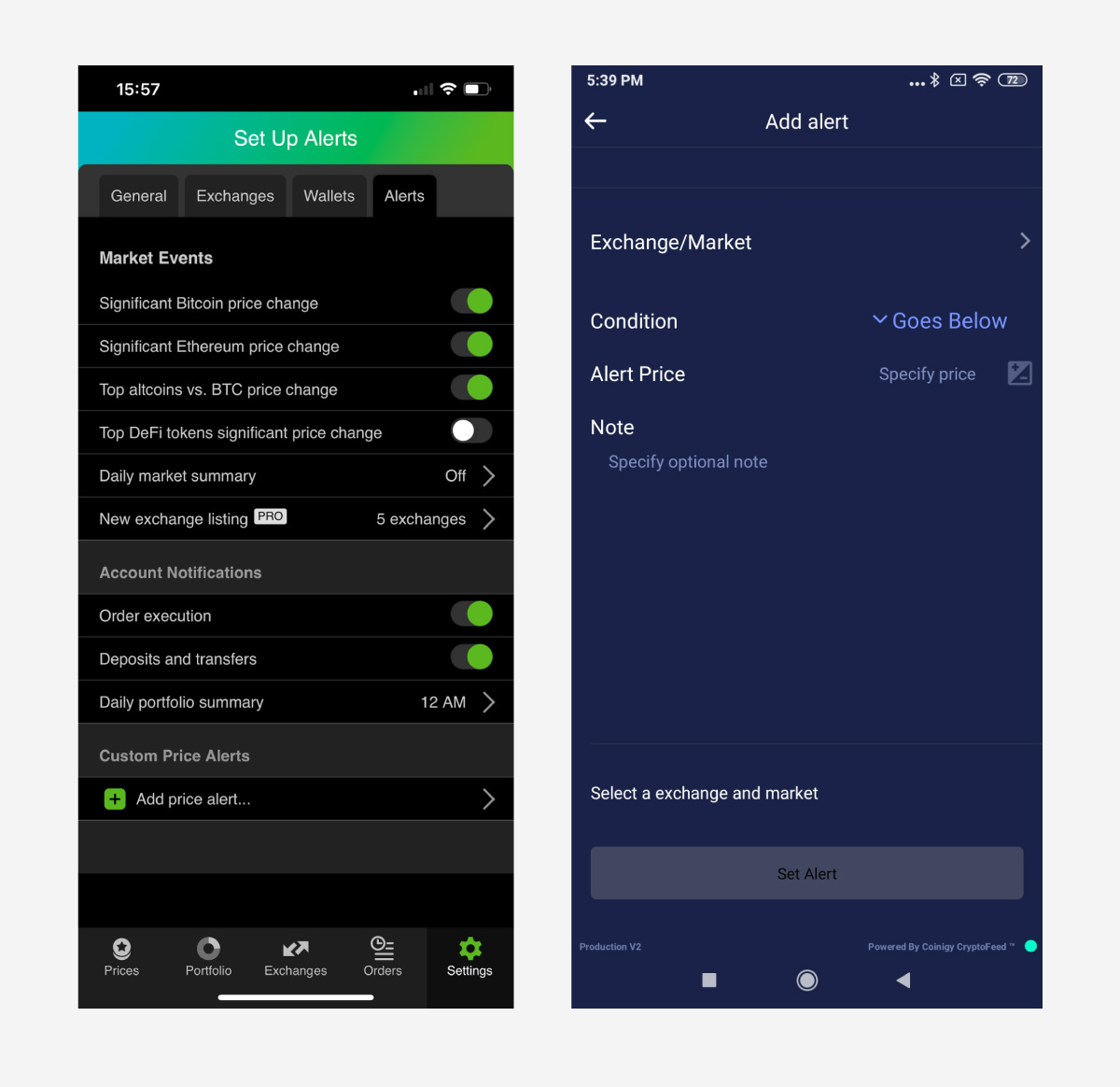 Alerts in Good Crypto and alerts in Coinigy