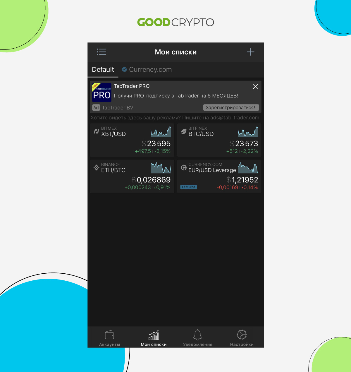ÐÐ°Ðº ÑÐ¾Ð»ÑÐºÐ¾ Ð²Ñ Ð¾ÑÐºÑÑÐ»Ð¸ Ð¿ÑÐ¸Ð»Ð¾Ð¶ÐµÐ½Ð¸Ðµ, Ð² Ð²Ð°ÑÐµÐ¼ ÑÐ¿Ð¸ÑÐºÐµ ÐÐ·Ð±ÑÐ°Ð½Ð½Ð¾Ð³Ð¾ Ð±ÑÐ´ÐµÑ Ð²ÑÐµÐ³Ð¾ ÑÐµÑÑÑÐµ Ð¾ÑÐ½Ð¾Ð²Ð½ÑÑ ÑÑÐ½ÐºÐ°: BTC/USD, XBT/USD, ETH/USD Ð¸ EUR/USD