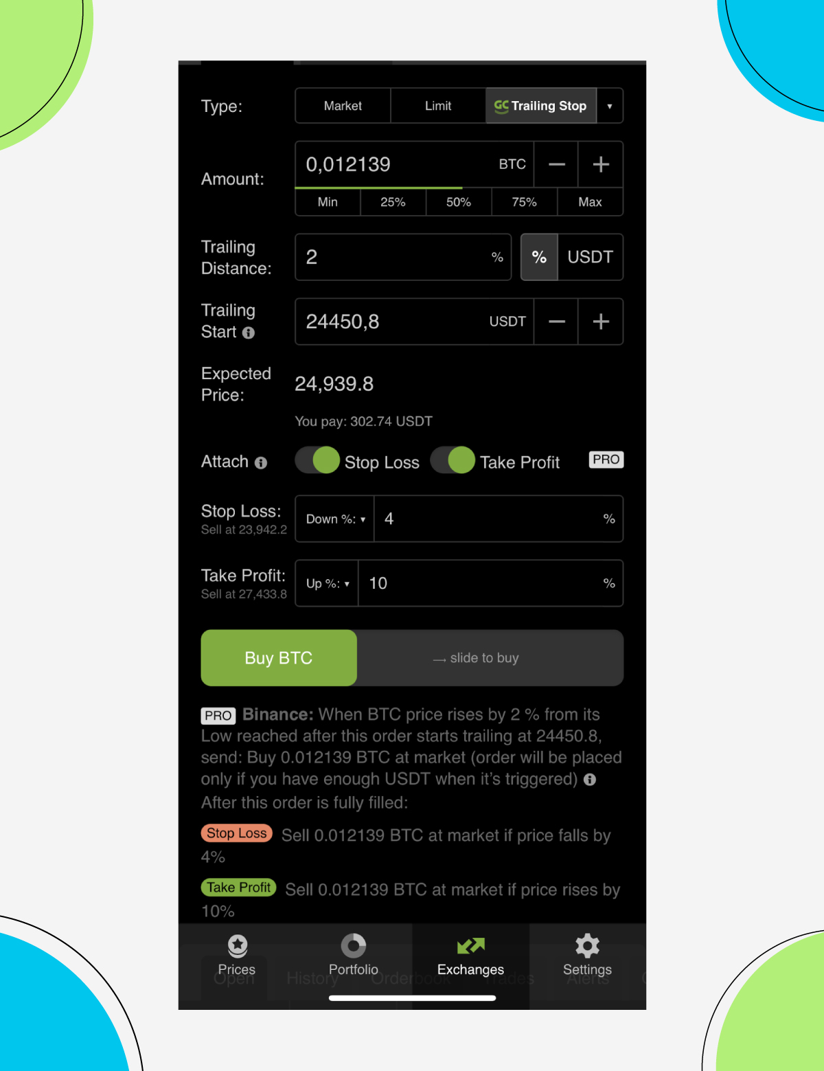 Advanced order types will need to be found elsewhere, the best one being Good Crypto.